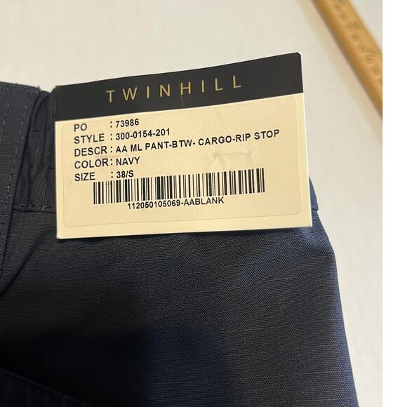 Twinhill Men Blue Cargo Work Pants RipStop Outdoor Navy Blue Cotton 38/S New - Picture 4 of 12